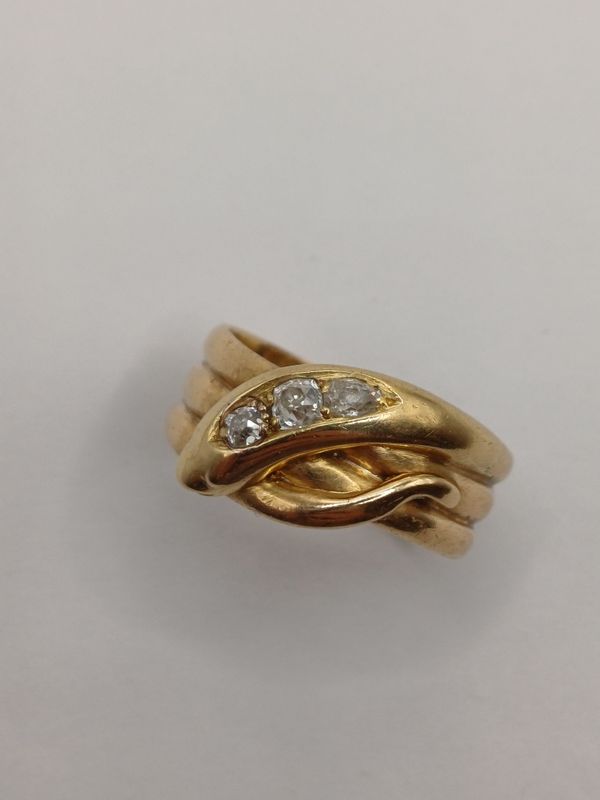 18CT Yellow Gold Antique Diamond Set Snake Ring Old Cut (Pre Owned)