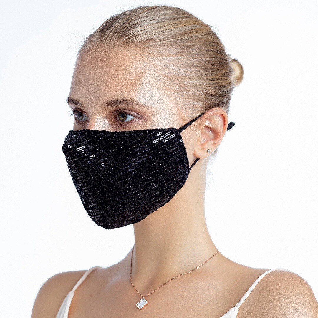 Cotton Sequined Face Protection Cover Dustproof Anti-Fog for Men Women - Black