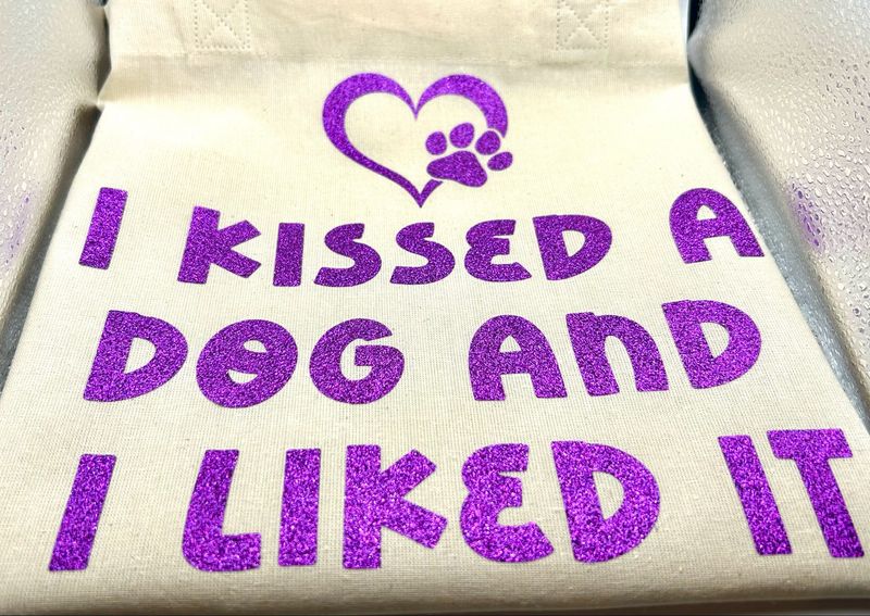 I Kissed A Dog Tote Bag - Purple Glitter