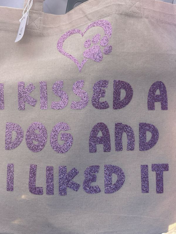 I Kissed A Dog Tote Bag - Pink Glitter
