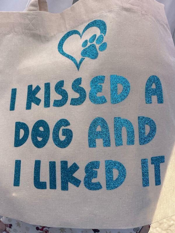 I Kissed A Dog Tote Bag - Blue Glitter