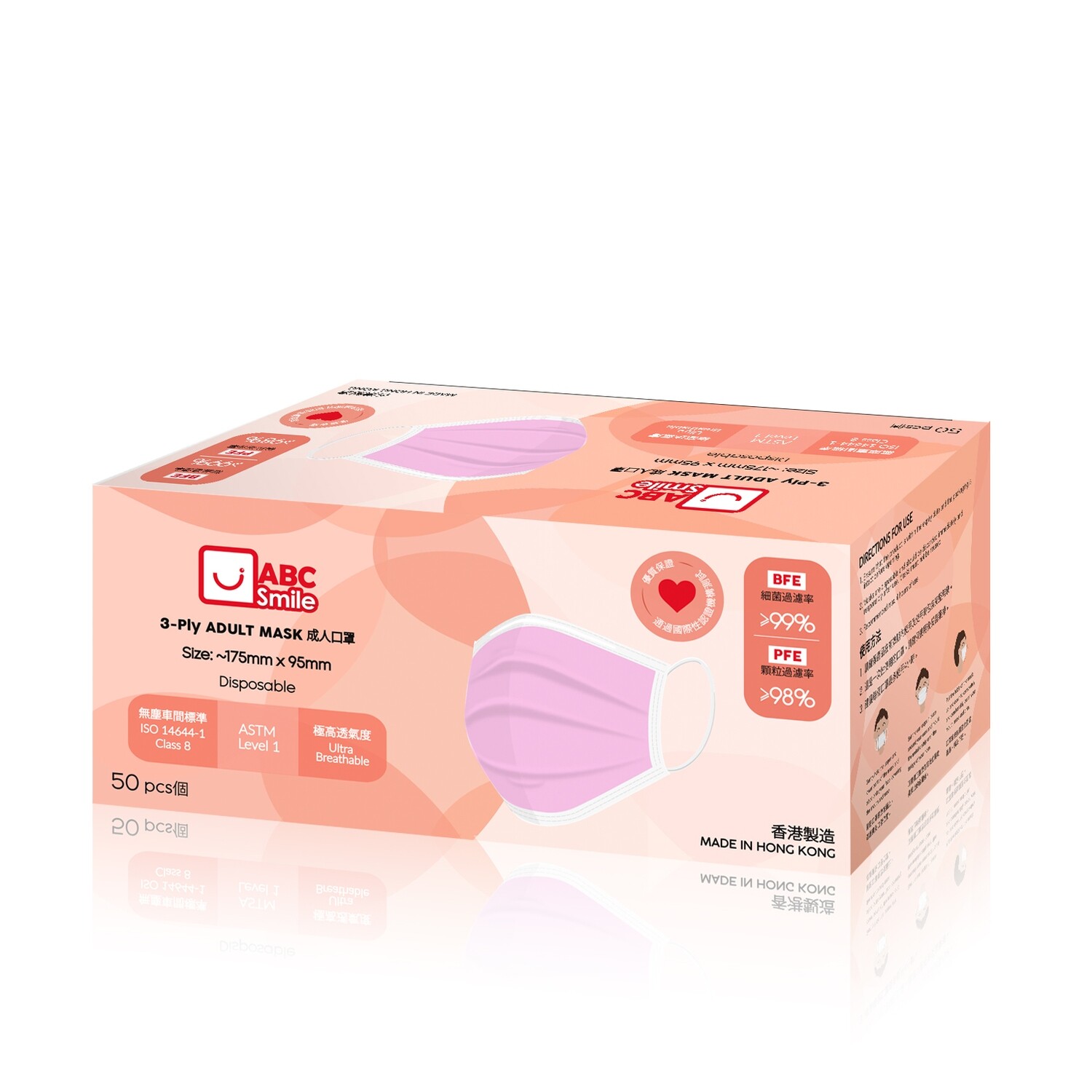 成人口罩 非獨立包裝 [粉紅色] 50個/盒 (每箱20盒)