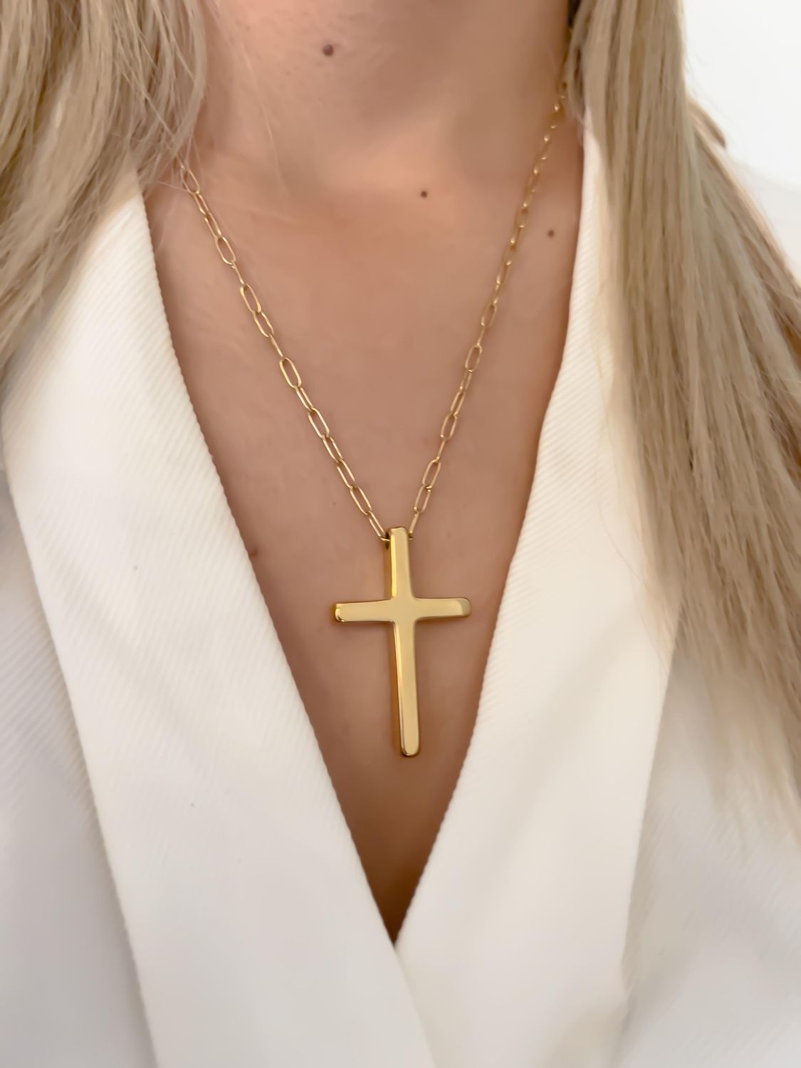 Collar cruz grande / acero inoxidable 