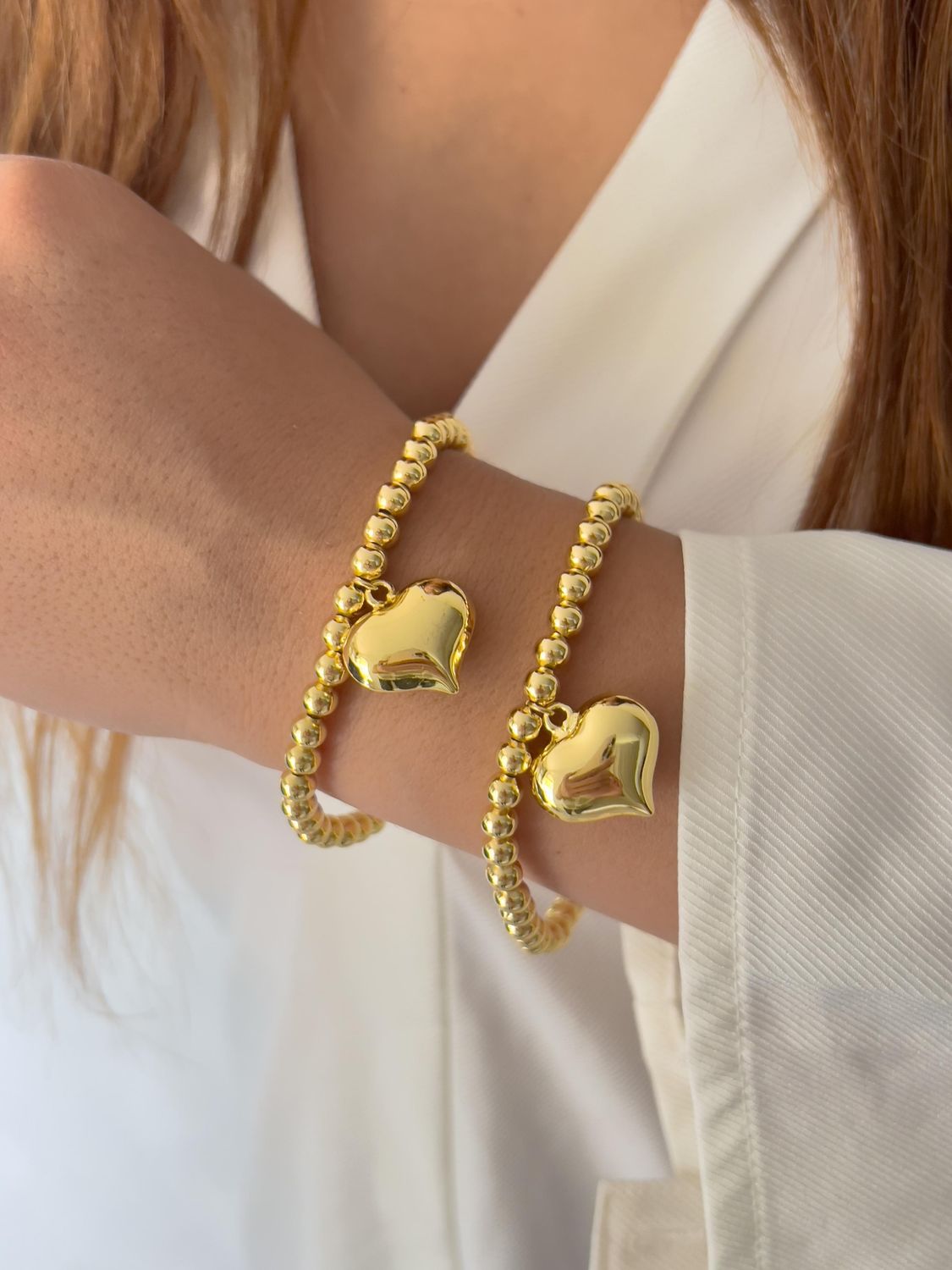 Pulsera ajustable bolitas y corazón bombacho 