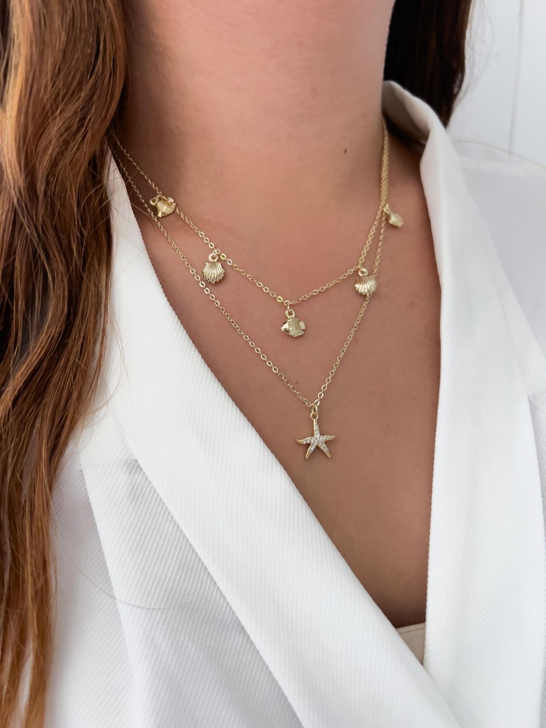 Collar doble / dijes del mar / oro laminado 