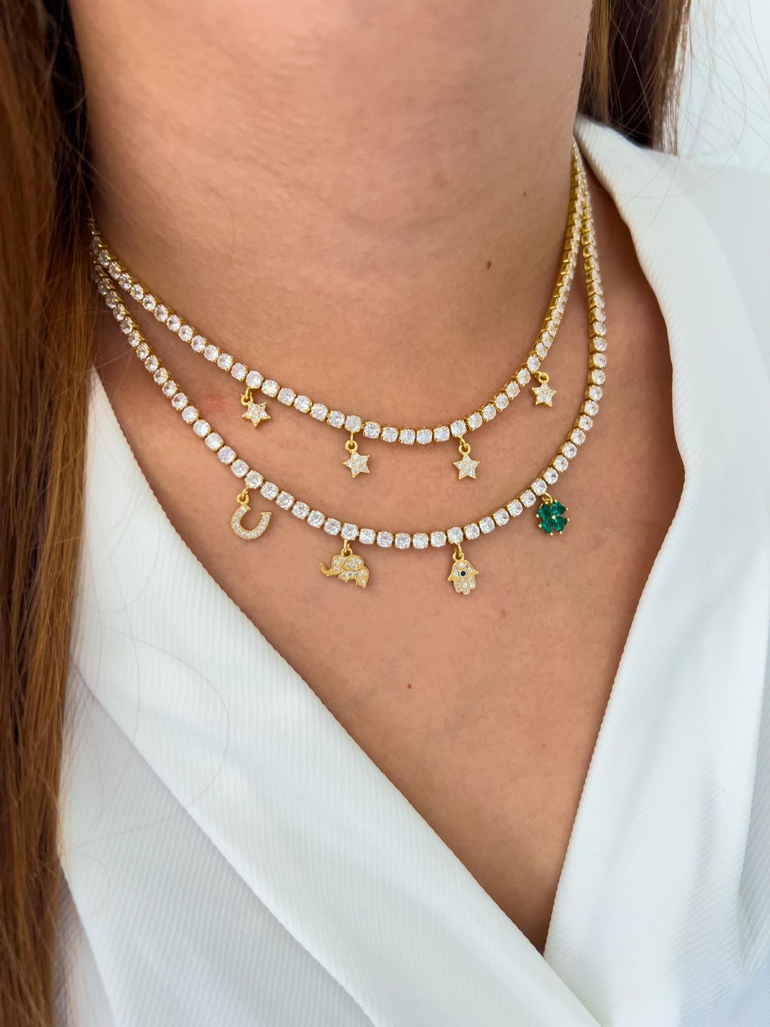 Collares zircinias / dijes colgantes/ chapa de oro 