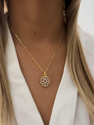 Collar 2 en 1 /dije trébol y Corazones/ chapa de oro 