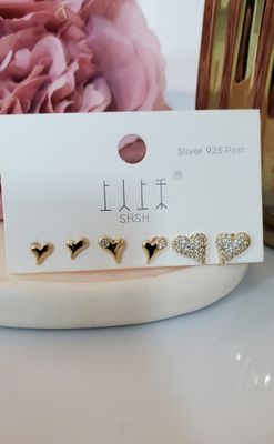 Set de broqueles corazones / chapa de oro 