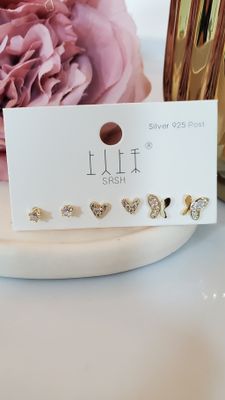 Set de broqueles corazones y mariposas / chapa de oro