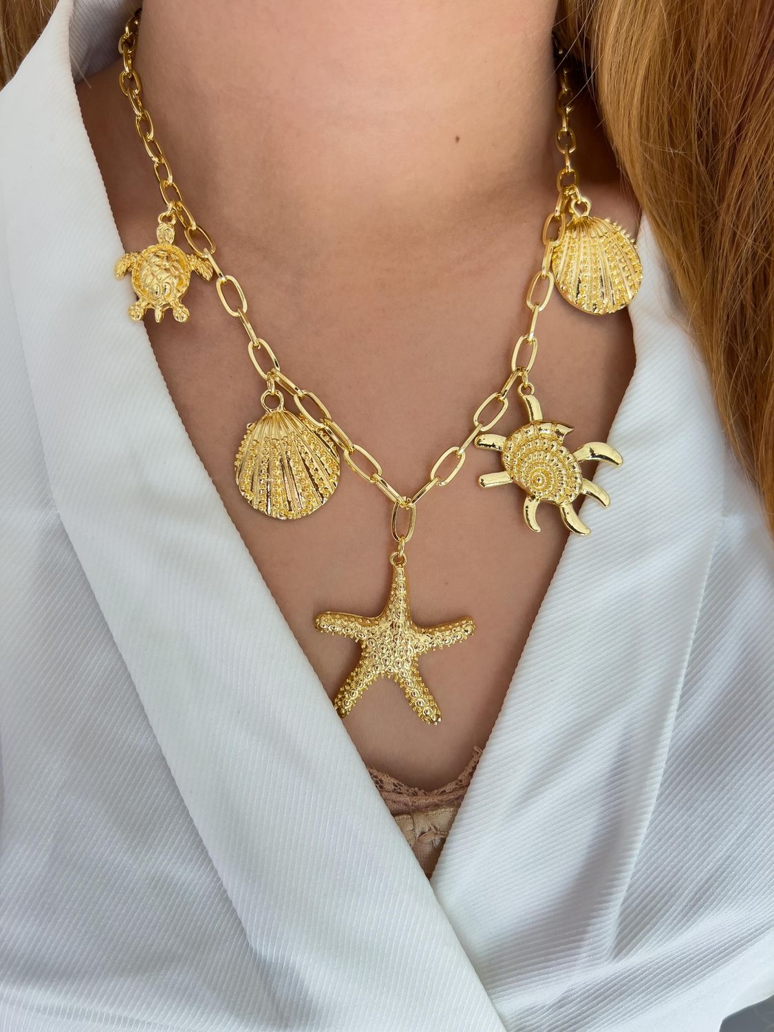 Collar chunky / dijes del mar / chapa de oro