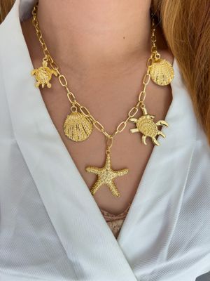 Collar chunky / dijes del mar / chapa de oro