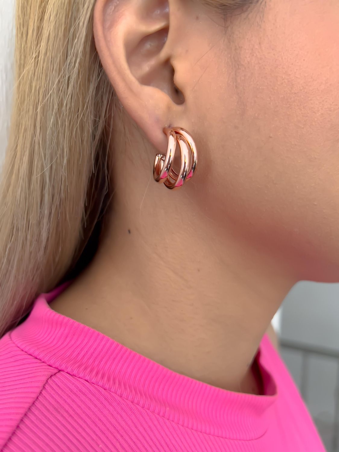 Arracadas doble tubo / chapa de oro rosa 