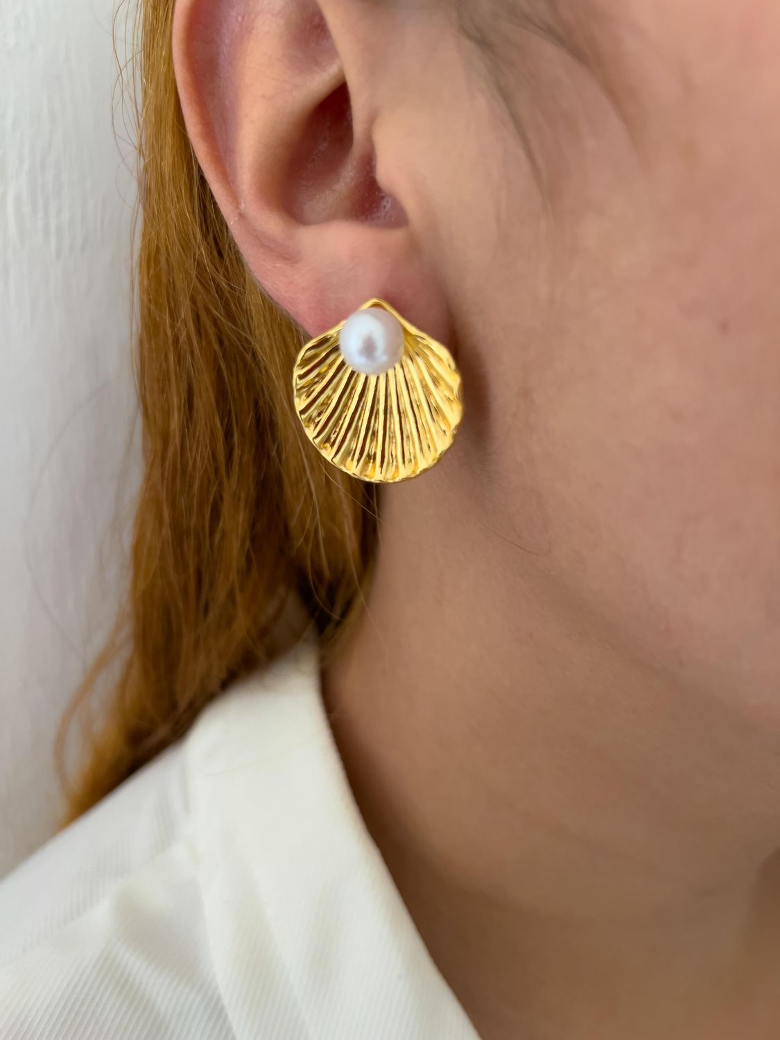 Aretes de concha con perlita / acero inoxidable 