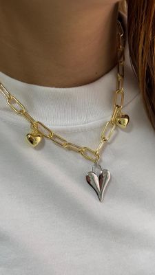 Collar dije corazón plata y Corazones dorados 