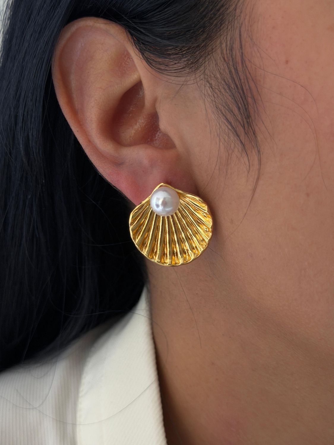 Aretes de concha con perlita / acero inoxidable 