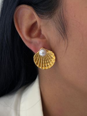 Aretes de concha con perlita / acero inoxidable 