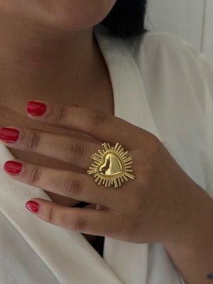 Anillo corazón grande , chapa de oro