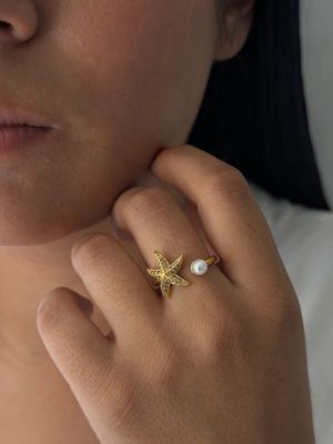 Anillo estrella de mar , chapa de oro
