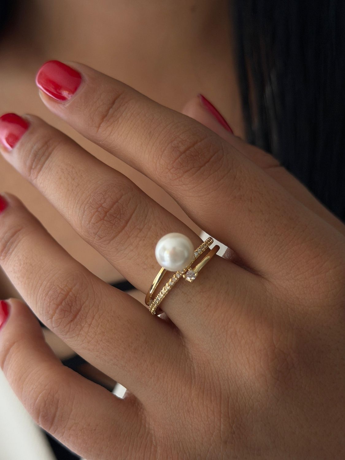 Anillo perlita chapa de oro