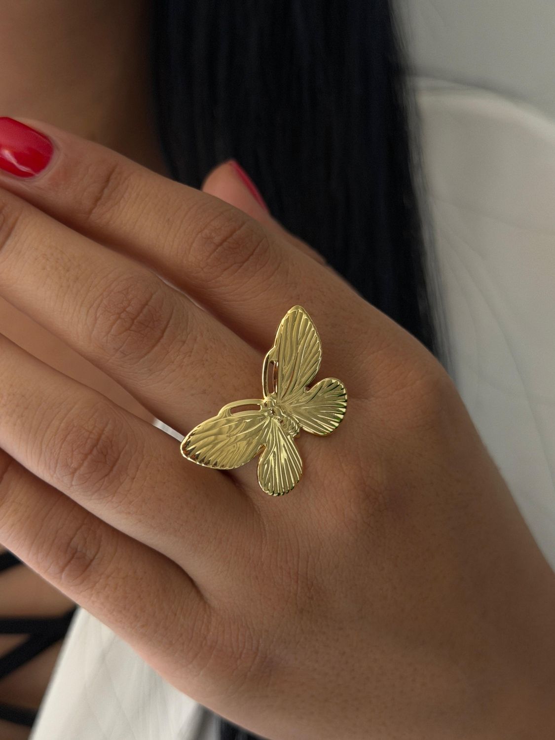 Anillo mariposa grande , chapa de oro 