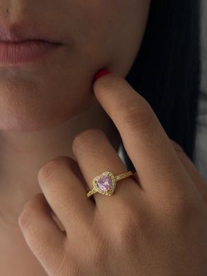 Anillo corazón rosa , chapa de oro 