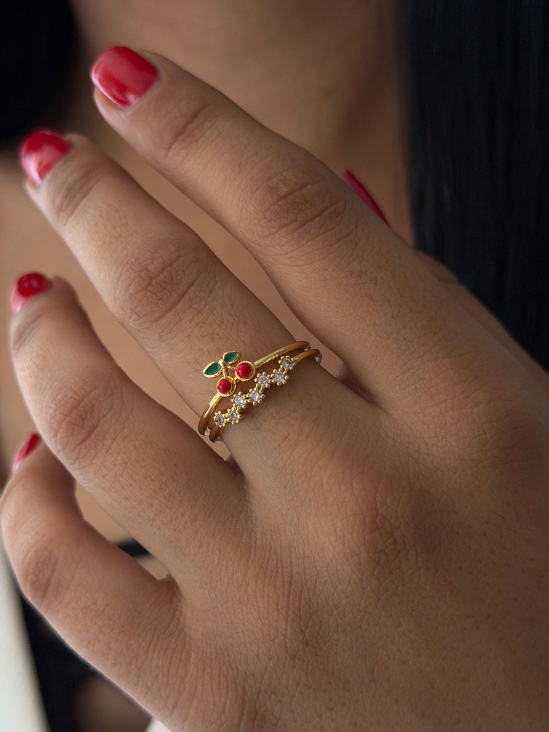 Anillo cerezas,  chapa de oro 