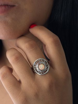 Anillo sol , acero plateado 