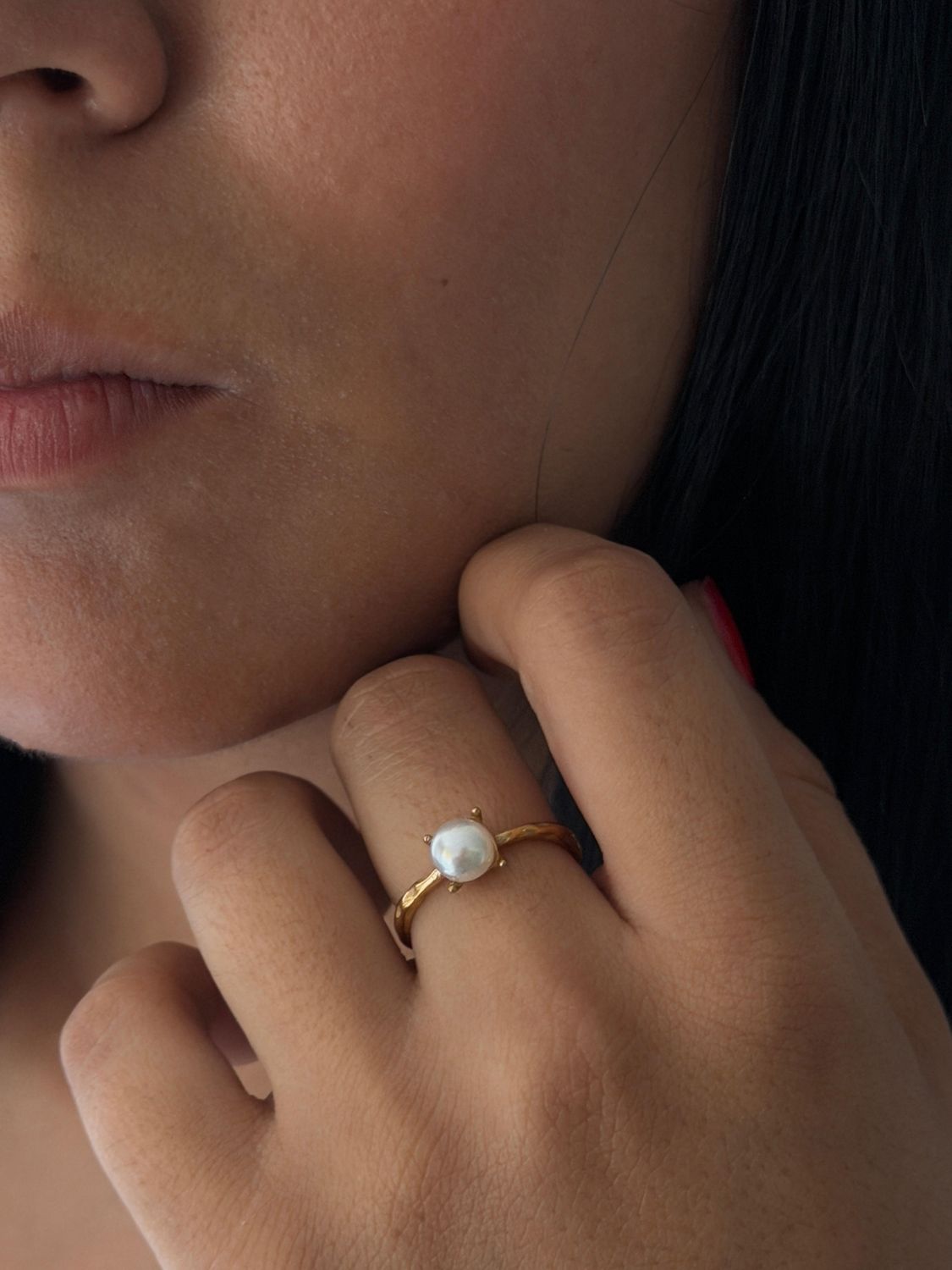 Anillo 1 perlita , acero dorado 