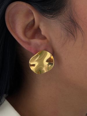 Aretes circulo ondulado , acero dorado 