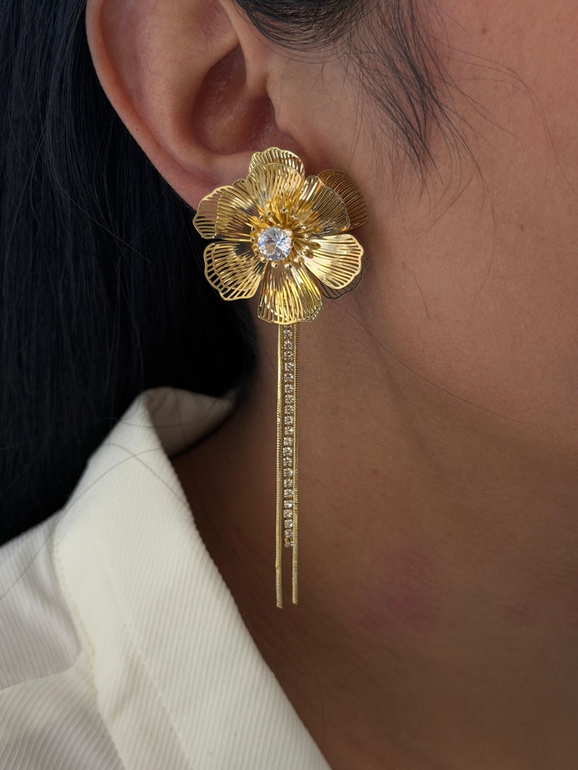 Aretes largos de flor , chapa De oro 