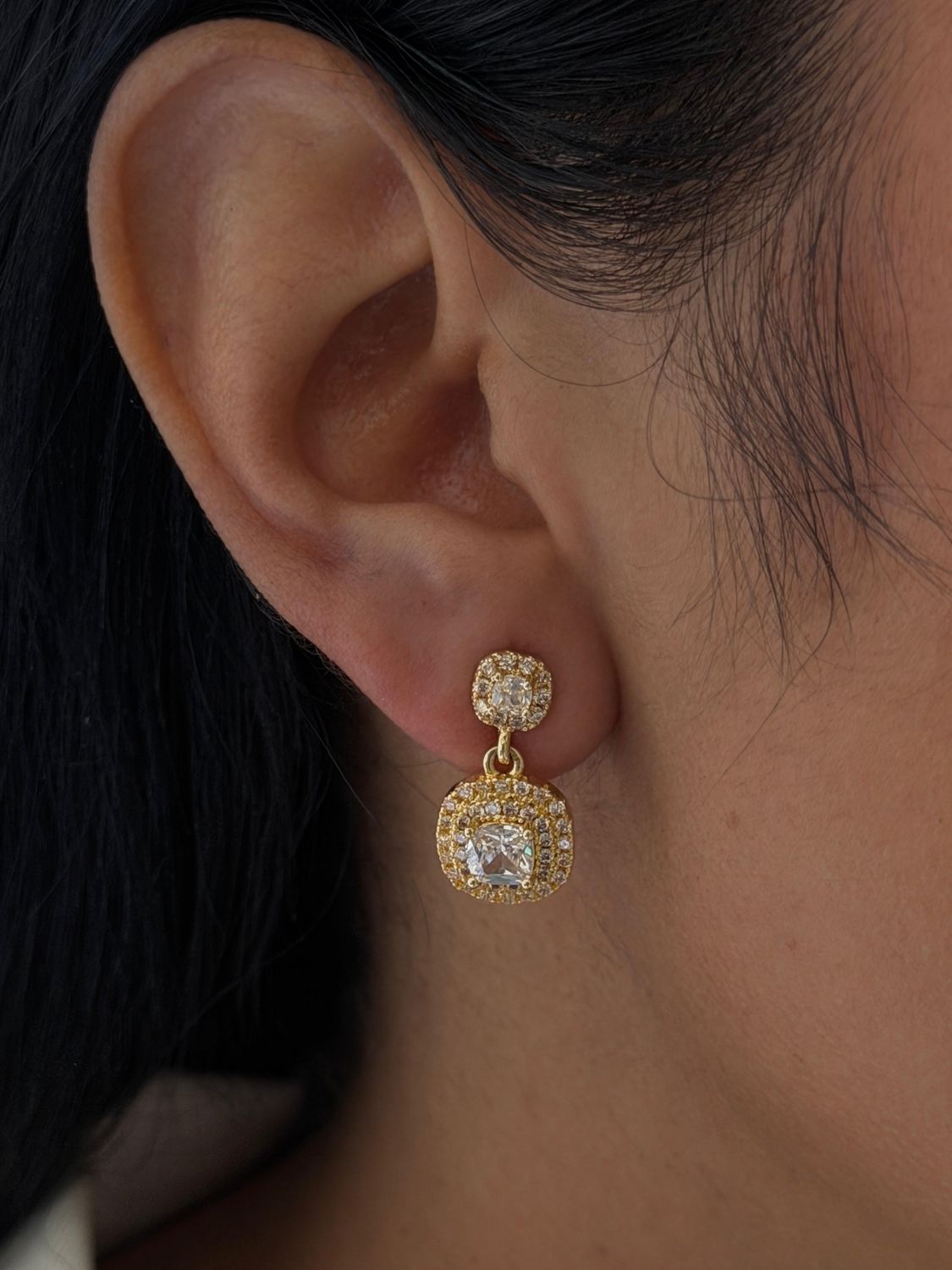 Aretes colgante cuadro , chapa de oro 