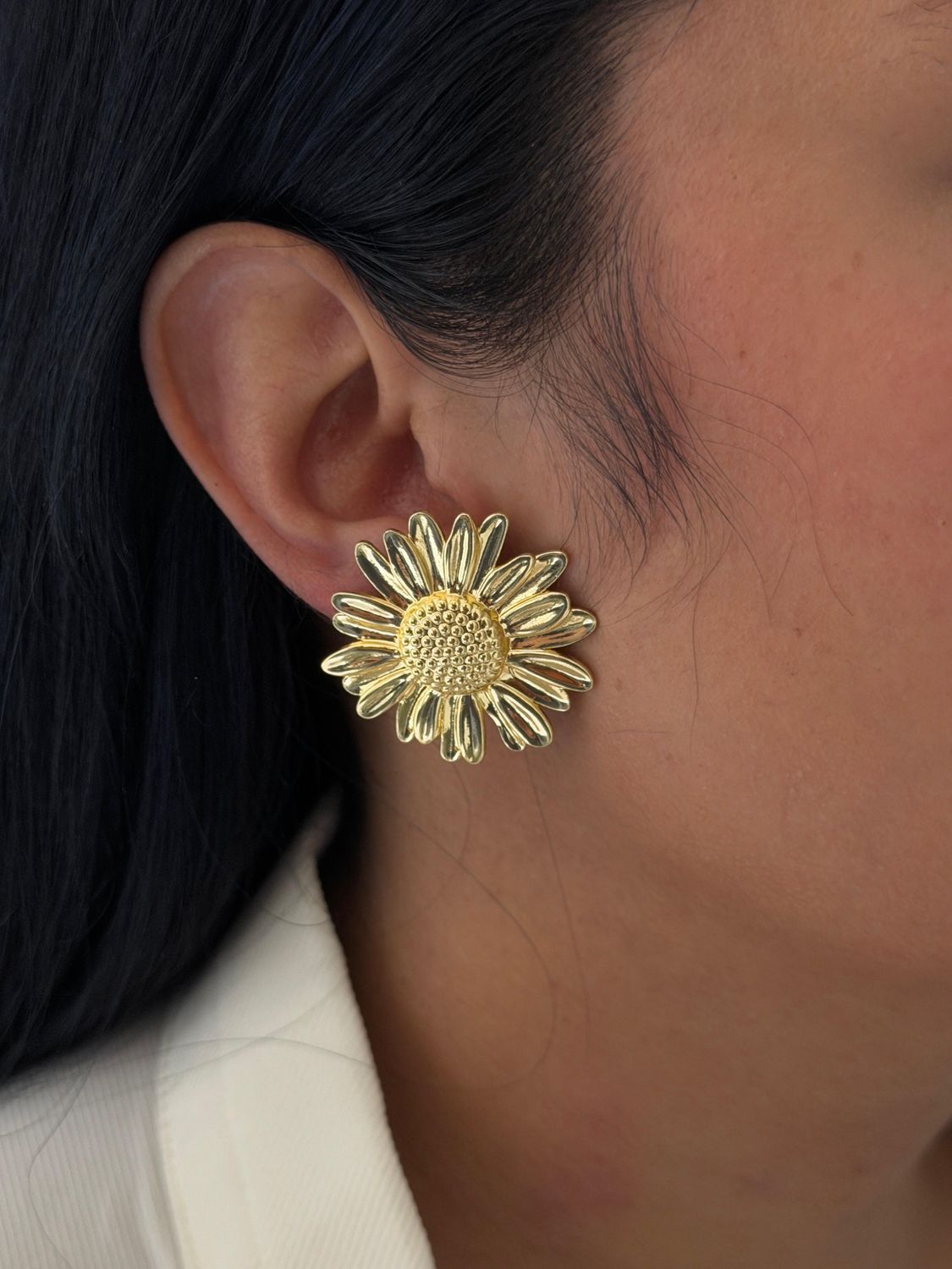 Aretes girasol, chapa de oro 