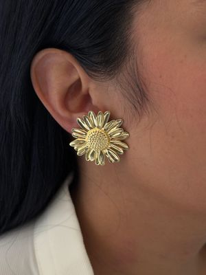 Aretes girasol, chapa de oro 