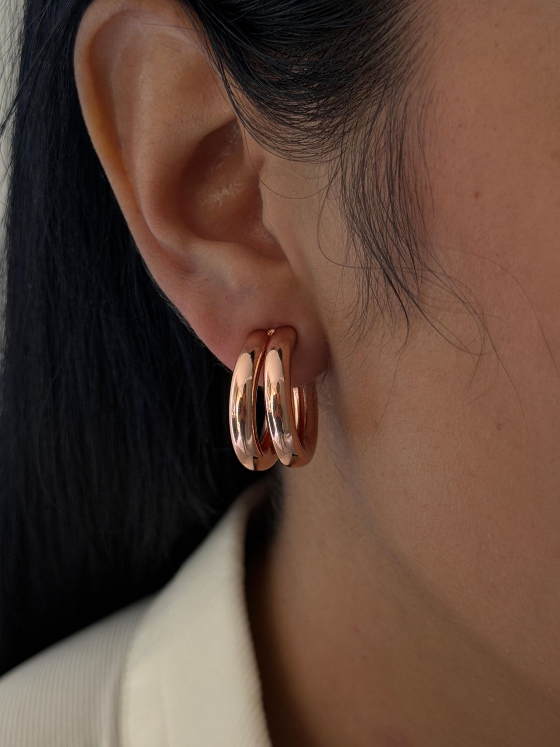 Arracadas doble tubo , chapa de oro rosa