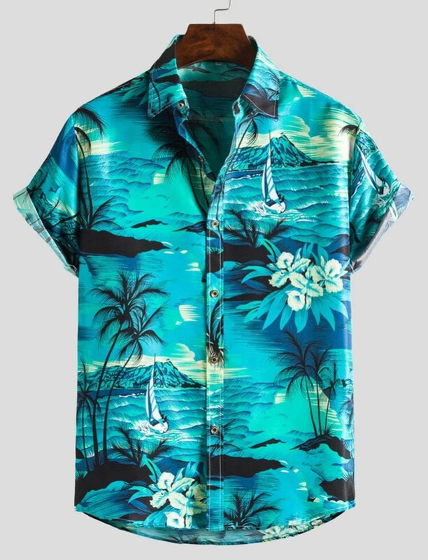 Chemises pour hommes Bouton sur le devant Imprimé paysage multicolore Vacances