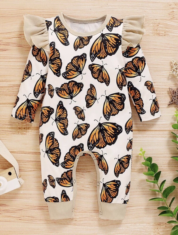 Combinaison à volants à imprimé papillon pour bébé fille