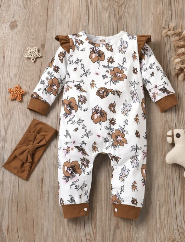 Combinaison et bandeau à volants et imprimé floral pour bébé fille