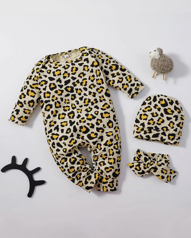 Combinaison bébé fille à imprimé intégral avec chapeau et bandeau
