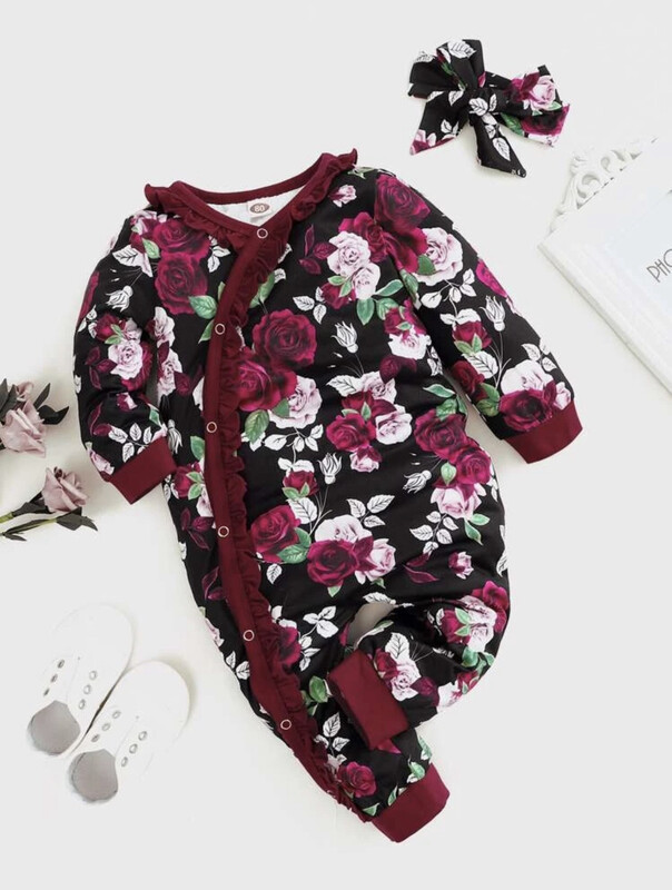 Combinaison et bandeau à volants et imprimé floral pour bébé fille