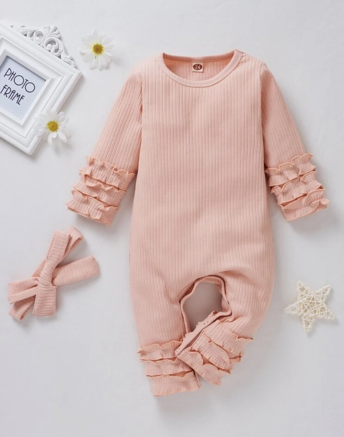 Combinaison Bebe Fille Avec Bordure En Laitue Et Bandeau