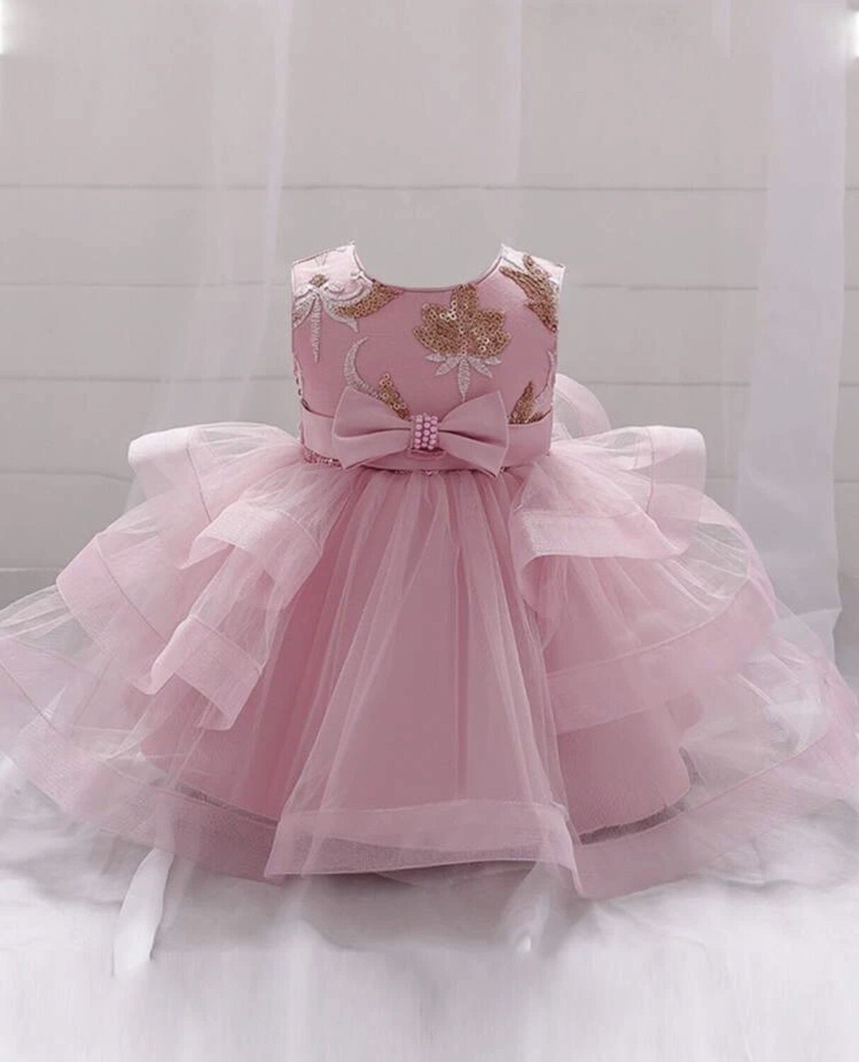 Robe de soirée en maille superposée avec nœud à sequins contrastés pour bébé fille