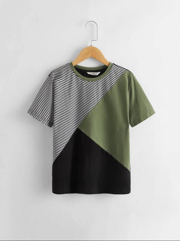 T-shirt color block à empiècements rayés pour garçon