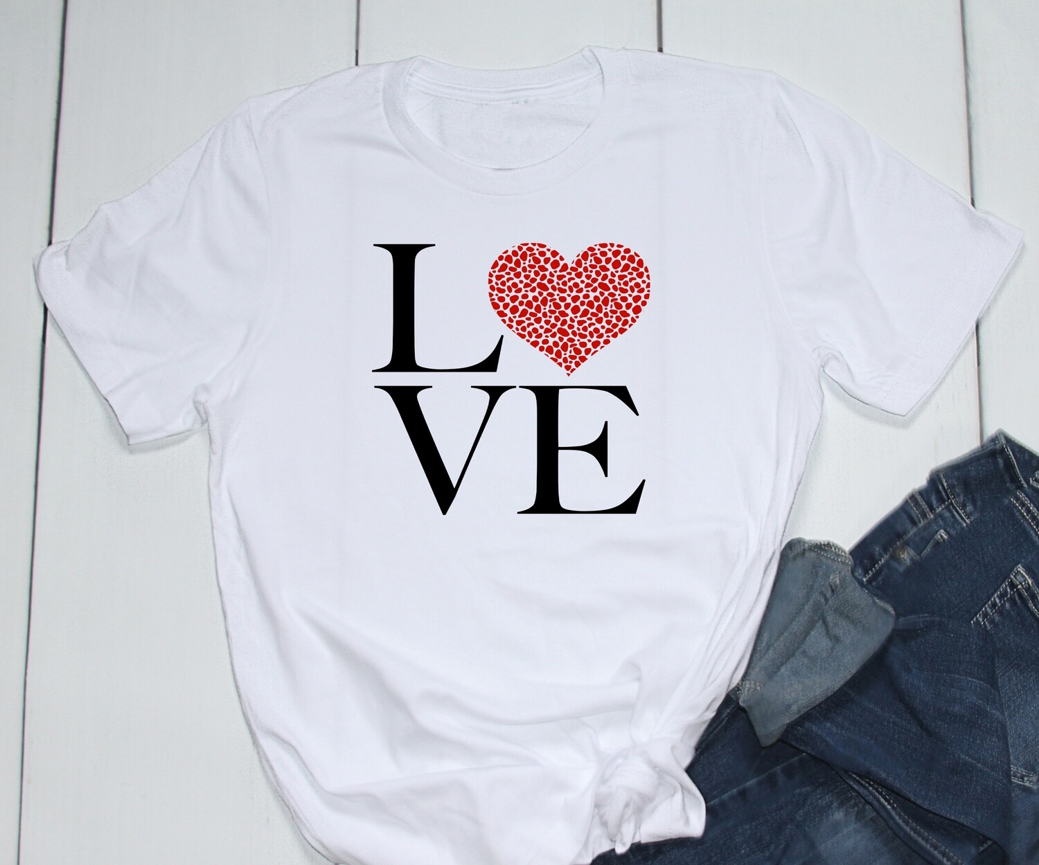 Valentine shirt Love Square with Leopard print red heart