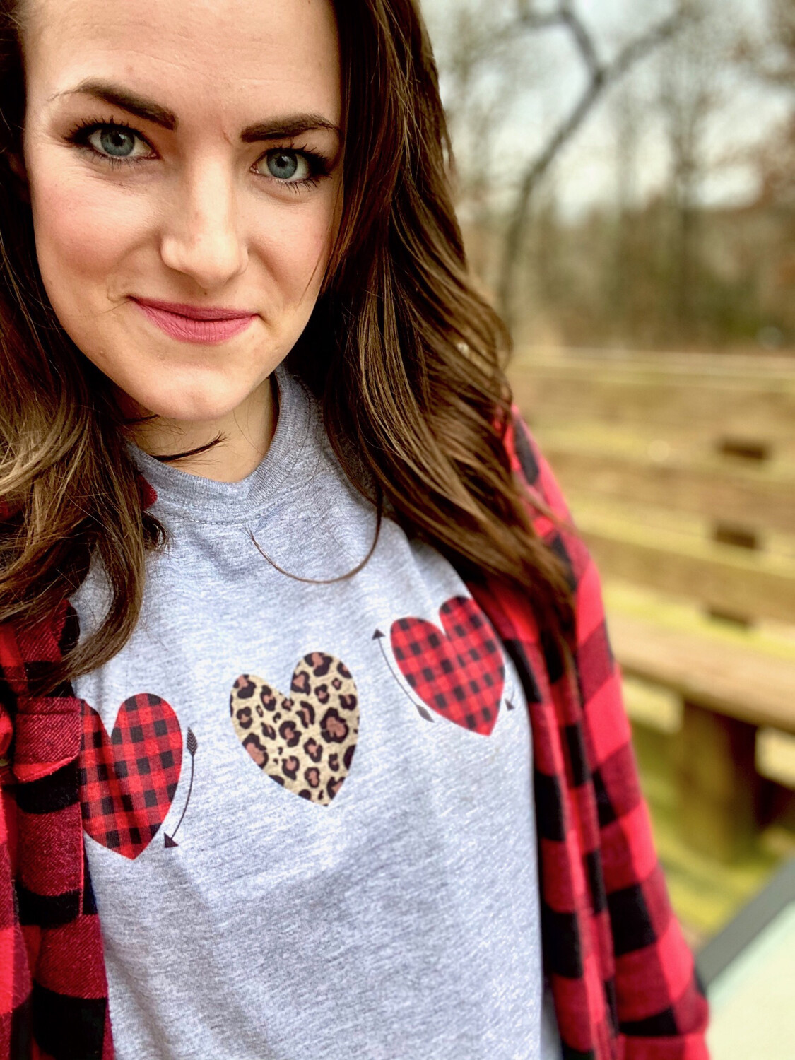 Valentine shirt Triple Heart with Leopard print and bufflao plaid red heart