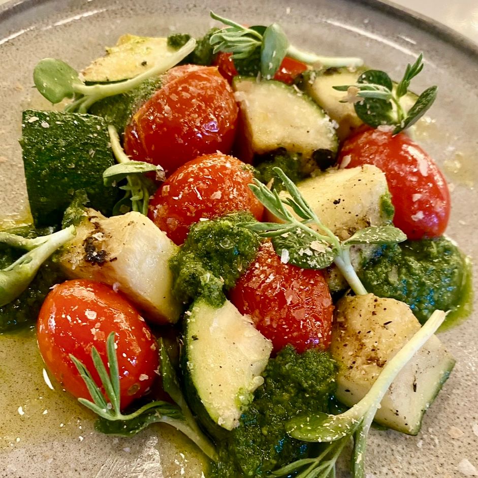 Char -Grilled Zucchini with Tomatoes and Pesto - 1/2  Pint