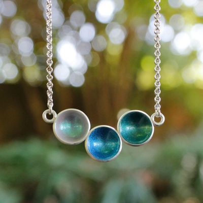 Triplekette "Joy" opalfarben, blau glänzend & petrol hell glänzend