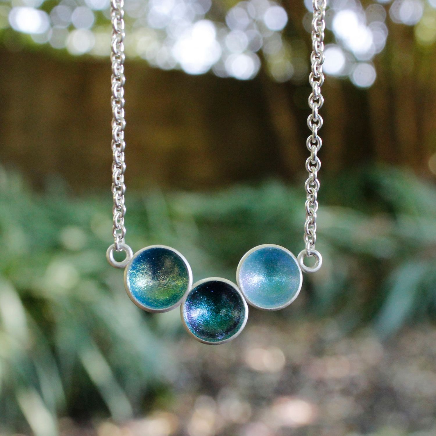 Triplekette "Joy" glitzernde Wasser, blau-grün glitzernd & hellblau glitzernd