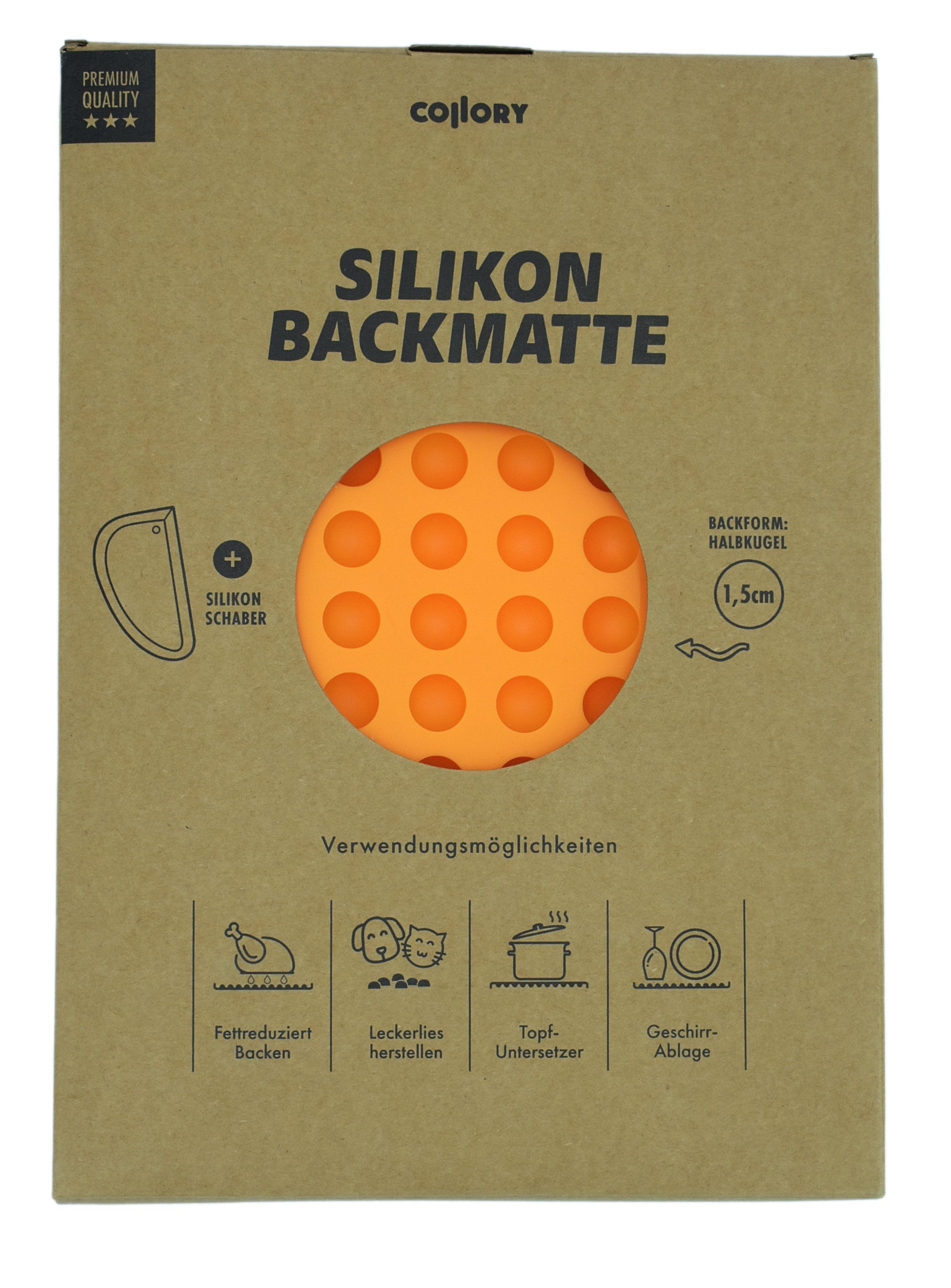 Collory 1,5cm Halbkugel-Backform + Schaber - Orange/Grün