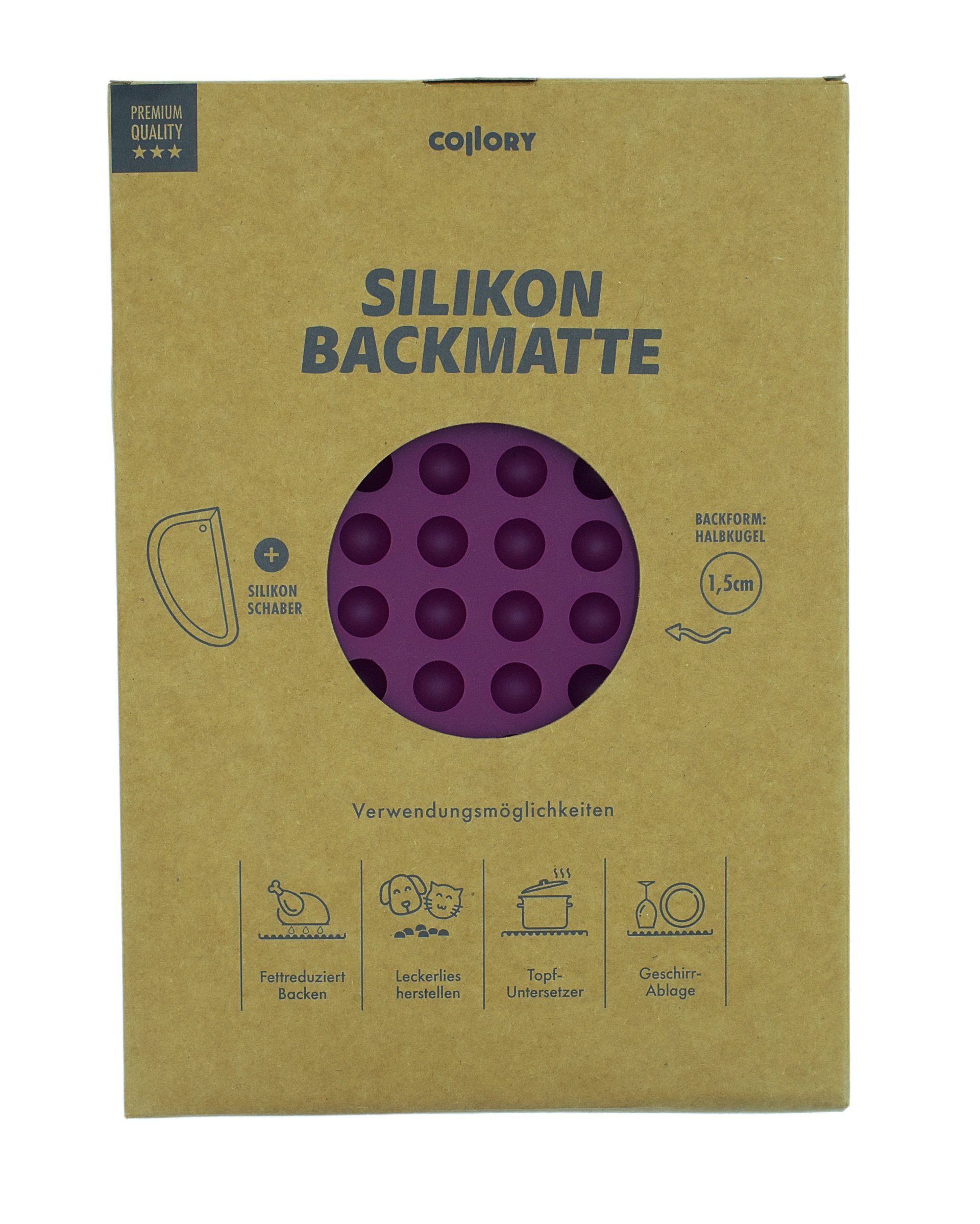 Collory 1,5cm Halbkugel-Backform + Schaber - Bordeauxrot/Lila