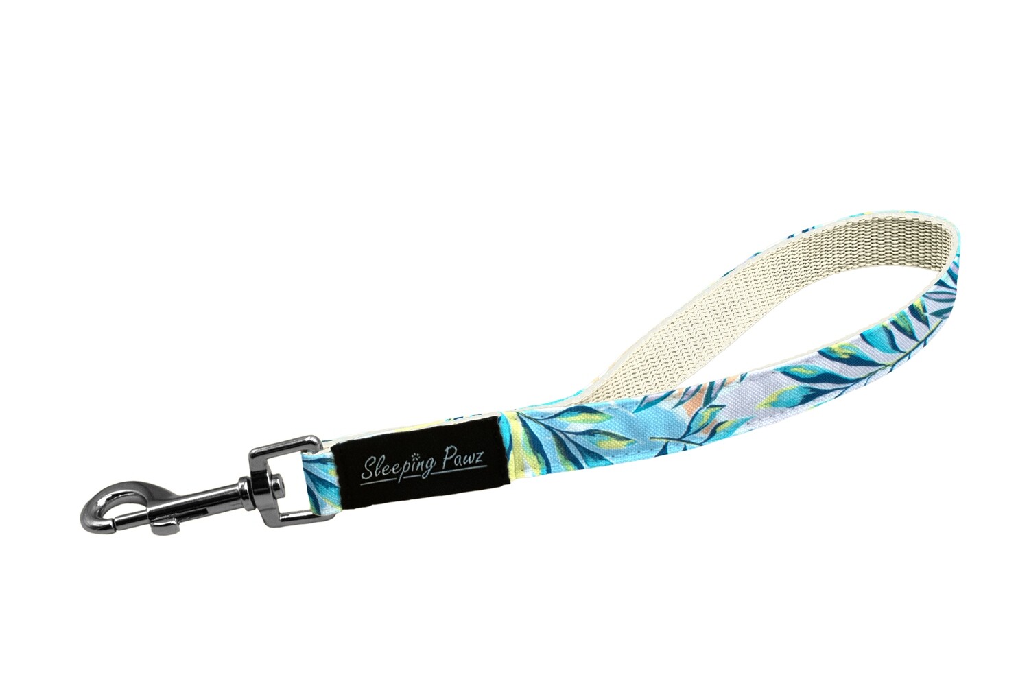 Kurzführer Konfigurator Musterstoffe, Musterstoffe: Tropic Pastell, Gurtbandfarbe: Beige, Karabiner: Silber